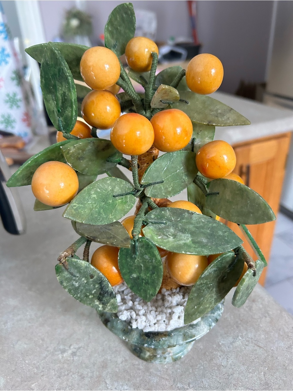 Orange Jade Fruit Tree Accent Sculpture - Green and Orange